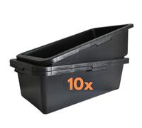 pokm toolsmarket - Lot de 10 bacs à mortier carrés de 40 l - En plastique - Pour la nourriture, le ciment - Noir - Pour plate-bande surélevée - Fabriqué dans l'UE