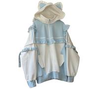 Pokn Tenshii Sweat à capuche Kawaii Jirai Kei tendance avec oreilles de chat mignonnes vêtements surdimensionnés à fermeture éclair haut gothique, bleu, Taille M