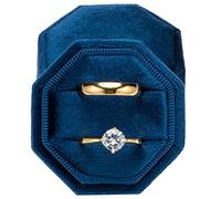 POKOFO Boîte à bagues en velours de qualité supérieure pour demande en mariage, fiançailles, cérémonie de mariage - Présentoir octogonal équilatéral vintage avec couvercle amovible (bleu foncé)