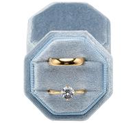 POKOFO Boîte à bagues en velours de qualité supérieure pour demande en mariage, fiançailles, cérémonie de mariage - Présentoir octogonal équilatéral vintage avec couvercle amovible (bleu océan clair)