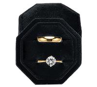 POKOFO Boîte à bagues en velours de qualité supérieure pour demande en mariage, fiançailles, cérémonie de mariage - Présentoir octogonal équilatéral vintage avec couvercle amovible (noir)