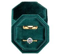 POKOFO Boîte à bagues en velours de qualité supérieure pour demande en mariage, fiançailles, cérémonie de mariage - Présentoir octogonal équilatéral vintage avec couvercle amovible (vert)