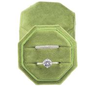 POKOFO Boîte à bagues en velours de qualité supérieure pour demande en mariage, fiançailles, cérémonie de mariage - Présentoir octogonal équilatéral vintage avec couvercle amovible (vert olive)