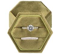 POKOFO Boîte à double anneau vintage hexagonale en velours avec couvercle amovible Vert olive