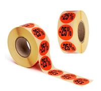 POKORNYS - Étiquettes promotionnelles « -25% » I Stickers pour marchandises à prix réduit I Lot de 2.000 autocollants de rabais en rouge vif I Adhésifs permanents, ronds, Ø 32mm