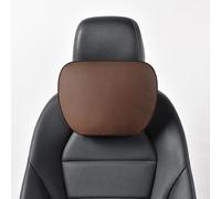 POKSRI 1P Cuir de Vache véritable appuie Tete Voiture,Repose Tete Voiture cale pour Conduire,Support de Coussin,Polyester d'origine vegetale,30x19cm,Remplissable&Reglable (café)
