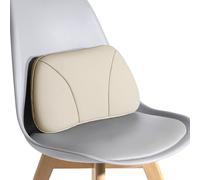 POKSRI 1P Cuir de Vache véritable Coussin Lombaire Voiture conducteur,Mousse à mémoire de Forme, véritable Cuir de Vache,Coussin Dorsal reiller Soutien Lombaire,Polyvalent(Beige)