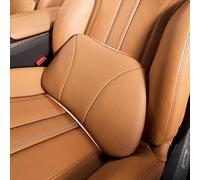 POKSRI 1P Cuir de Vache véritable Coussin Lombaire Voiture conducteur,Mousse à mémoire de Forme, véritable Cuir de Vache,Coussin Dorsal reiller Soutien Lombaire,Polyvalent(Orange Marron)