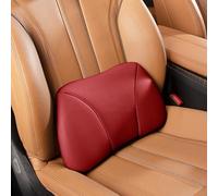 POKSRI 1P Cuir de Vache véritable Coussin Lombaire Voiture conducteur,Mousse à mémoire de Forme, véritable Cuir de Vache,Coussin Dorsal reiller Soutien Lombaire,Polyvalent(Vin)