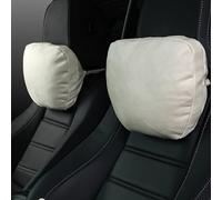 POKSRI appuie Tete Voiture,Repose Tete Voiture cale pour Conduire,Suedine Superfibre,Support de Coussin,Polyester d'origine vegetale,30x19cm,Remplissable&Reglable(Ivoire,Oreiller tête 2p)