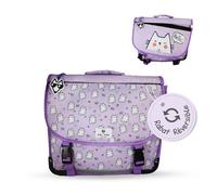 POL FOX HELLO - Cartable fille réversible 38 cm - 2 compartiments - Primaire - Violet - Motif chat