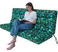POLA coussin pour balançoire de jardin 140×106×10 cm - imperméable, protégé contre les UV, matelassé, confortable, avec attaches - feuilles bleues