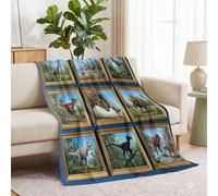 Polaire Couverture 100 x 130 cm, Dessin Animé Dinosaure Plaid Flanelle Impression Couverture, Luxe Grille De Neuf Cases Douce et Confortable Blanket Jeté de Canapé pour Adultes et Enfants, Brun Doré