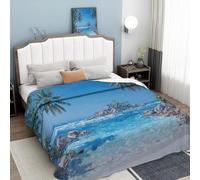 Polaire De Flannel Moelleuse Et Couverture Vagues de cocotiers style de peinture à l'huile impressionniste Super Confortable,Douce Et Chaude,pour Chambre À Coucher,Canapé,Jardin,Camping,240x260cm