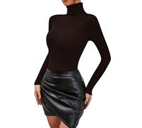 Polaire Femme Chaude Pull Femme pour Les Fetes Pull Tricoté pour Couleur Unie O Neck Bottoming à Col Roulé Tops sous Col Roulé Leger Coffee M
