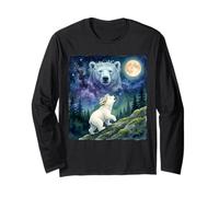 Polar Bear Cub Howling at The Moon Cosmic Night Sky Art Manche Longue