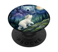 Polar Bear Cub Howling at The Moon Cosmic Night Sky Art PopSockets PopGrip Adhésif