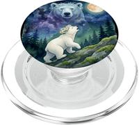 Polar Bear Cub Howling at The Moon Cosmic Night Sky Art PopSockets PopGrip pour MagSafe