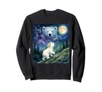 Polar Bear Cub Howling at The Moon Cosmic Night Sky Art Sweatshirt