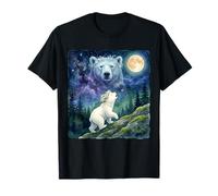 Polar Bear Cub Howling at The Moon Cosmic Night Sky Art T-Shirt