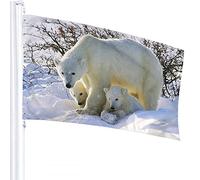 Polar Bear Flag 3x5 FT Arctic Bears Snow Ice Tree Cub Wild Animal Outdoor Flags Large Welcome Yard Banners Home Garden Yard Lawn Decor