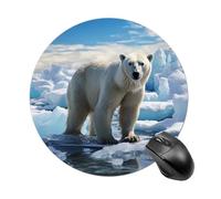 Polar Bear Ice Tapis de souris rond à glissement lisse Tapis de souris de jeu extra densité portable confortable pour bureau, maison, bureau, 20 x 20 cm