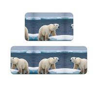 Polar Bear Lot de 2 tapis de cuisine antidérapants pour évier et buanderie Motif ours polaire