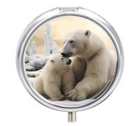 Polar Bear Love Pilulier à 3 compartiments pour médicaments de voyage 3 fois par jour Organiseur de vitamines portable avec miroir Petit pilulier pour sac à main et poche Joli récipient à médicaments