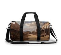 Polar Bear Petit sac de sport de voyage avec compartiment pour homme et femme, Old Wild West Cowboy Town, 17.7in/9in/9in