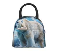 Polar Bear Sac à déjeuner isotherme avec fermeture éclair noire et poignée - Grand sac de transport thermique réutilisable pour bureau, école, pique-nique et randonnée