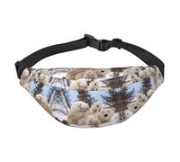 Polar Bear Sac banane pour homme et femme en polyester imprimé avec sangle réglable pour voyage, marche, sport, Noir , Taille unique