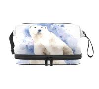 Polar Bear Trousse de toilette double couche pour femme et fille Motif ours polaire Bleu, multicolore, 27x15x14 cm/10.6x5.9x5.5 in, Trousse de toilette