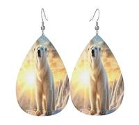 Polar Bear under the sunshine Boucles d'oreilles en cuir en forme de larme pour femme - Boucles d'oreilles pendantes légères en PVC avec crochets en argent 925, imprimés double face | Cadeau