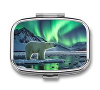Polar Bears Boîte à pilules carrée de voyage portable 2 compartiments en métal pour comprimés et vitamines