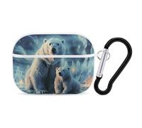 Polar Bears Coque rigide de protection complète contre les chutes avec porte-clés compatible avec AirPod Pro 2e/1ère génération, LED avant visible, blanc