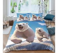 Polar bears courant Housse de Couette Microfibre 3 Pièces Imprimé en 3D Confortable Cartoon animated Parure de Lit avec 2 Taies d'oreiller Facile d'entretien for couple amoureux King（220x240cm）