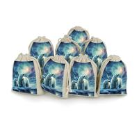 Polar Bears Lot de 8 sacs réutilisables en mousseline de coton naturel avec cordon de serrage pour fête, mariage, épices, herbes, bonbons, savon