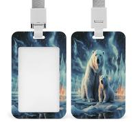 Polar Bears Northern Lights - 1 porte-badge d'identification avec lanière verticale en plastique - Pochette de protection avec fenêtre transparente - Clips amovibles pour étiquette de nom pour
