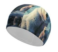 Polar Bears Northern Lights Bonnet de bain pour adulte en tissu élastique confortable pour cheveux longs et courts