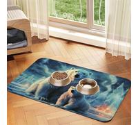 Polar Bears Northern Lights Tapis d'alimentation absorbant en cuir synthétique pour chien et chat - Protège les sols - Envers en caoutchouc antidérapant - Facile à nettoyer - 40 x 60 cm