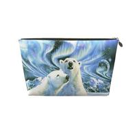 Polar Bears Trousse de toilette de voyage en cuir imprimé aurore boréale avec fermeture éclair dorée pour femme en déplacement, doré, One Size, Trousse de toilette