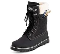 Polar Bottes de neige imperméables en mousse à mémoire de forme avec poche intérieure et fermeture éclair - Semelle en caoutchouc, Peau de mouton noir/beige, 35.5 EU