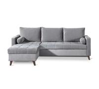 POLAR - Canapé d'angle réversible convertible - en velours au design scandinave - 4 places - Gris clair