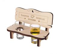 polar-effekt Banc à liqueur avec 2 verres à liqueur avec personnalisation - Coffret cadeau de qualité supérieure pour amoureux - En bois gravé avec nom - Motif cadre avec cœur
