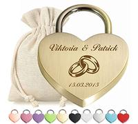 polar-effekt Cadenas d'amour en forme de cœur bronze avec gravure personnalisée et clé - Motif anneaux entrelacés - Cadenas - Pochette cadeau en tissu - Pour couple
