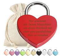 polar-effekt Cadenas d'amour en forme de cœur - Rouge - Avec clé - Texte souhaité - Métal anodisé - Sac cadeau - Cadeau d'amour - Cadeau de Saint-Valentin - Couple marié