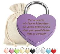 polar-effekt Cadenas d'amour en forme de cœur - Violet - Gravure avec clé - Texte souhaité - Métal anodisé - Sac cadeau - Cadeau d'amour - Cadeau de Saint-Valentin - Couple marié