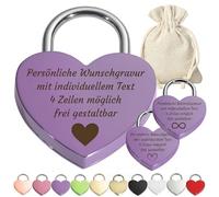 polar-effekt Cadenas d'amour violet personnalisé avec gravure et adenas en forme de cœur avec texte et symbole au choix - Cadeau romantique pour couples et mariage - Métal - 5,8 cm