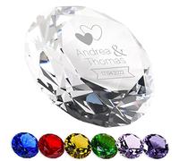 polar-effekt Diamant décoratif en verre avec motif gravé deux cœurs - avec nom raffiné - Pièce unique comme cadeau de mariage - Idée cadeau pour un mariage doré - Cadeau parfait pour un couple