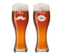 polar-effekt Leonardo Lot de 2 Verres à bière de blé 0,5 l avec Gravure - Verre de blé personnalisé comme Cadeau pour Les Couples - Amour et romantisme - Coffret Cadeau - Motif Mr. King et Mrs. Queen